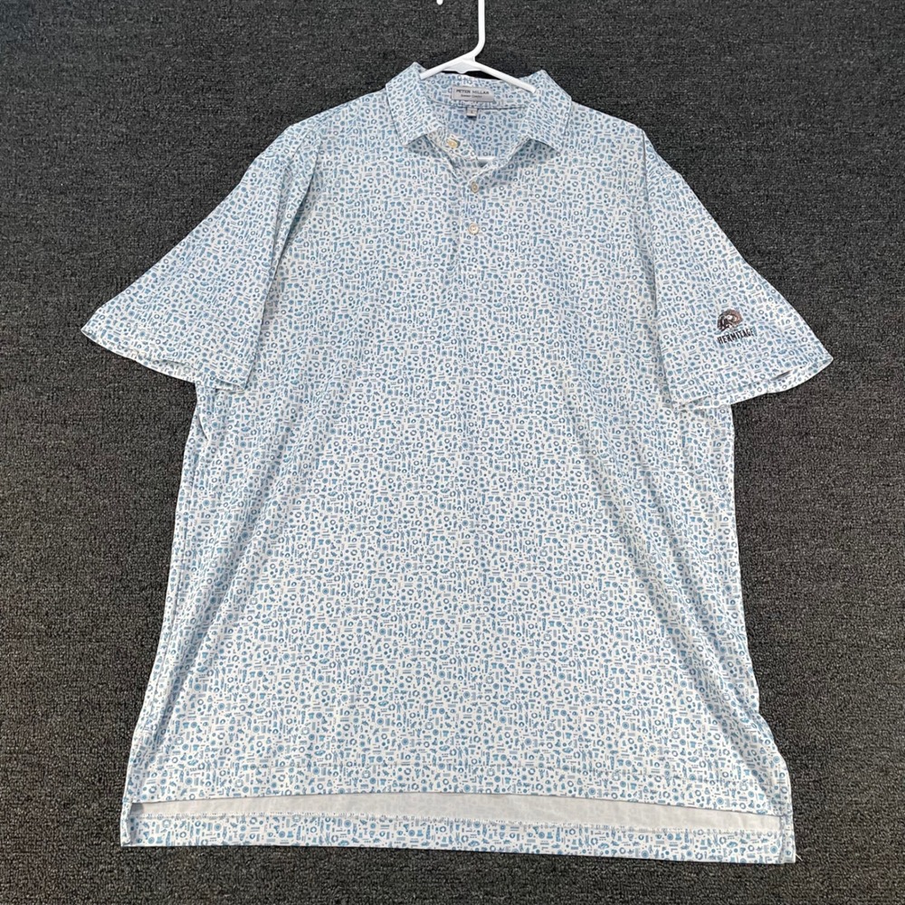 Peter Millar Summer Comfort Polo Mens L White Blue Hermitage Golf Shirt Good
